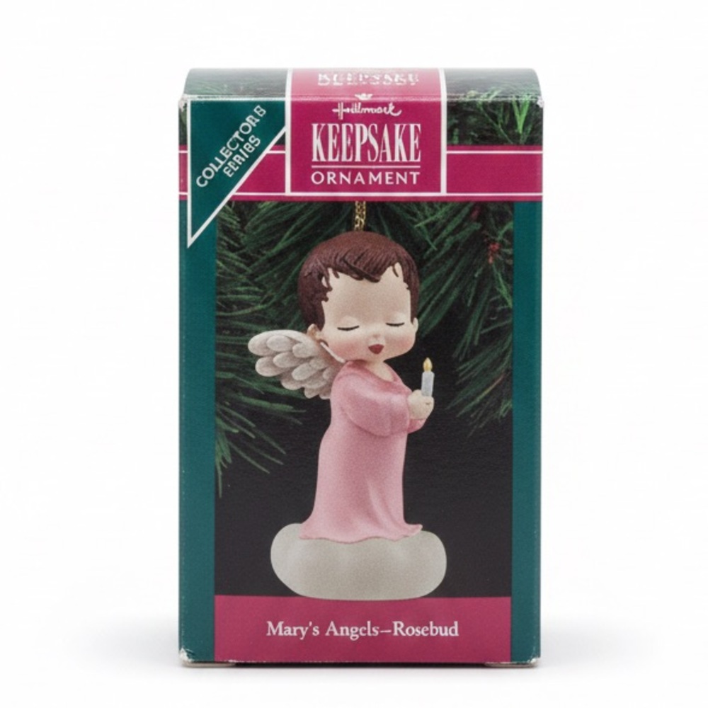 NIB Vintage 1990 Hallmark Keepsake Ornament Mary’s Angels Rosebud Pink Figurine